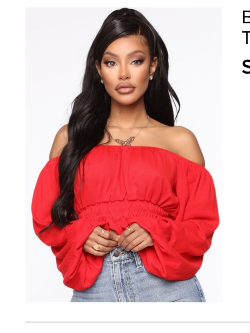 Fashion Nova Red Off Shoulder Long Sleeve Crop Top SMALL